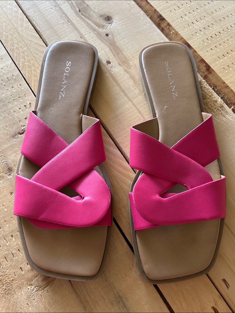 Solanz Hot Pink Crisscross Slide Sandals